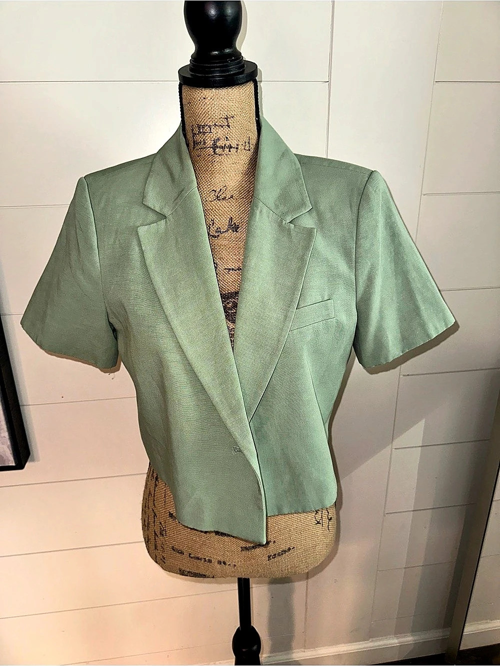Zara Short Sleeve Crop Blazer Women's Green Size Large